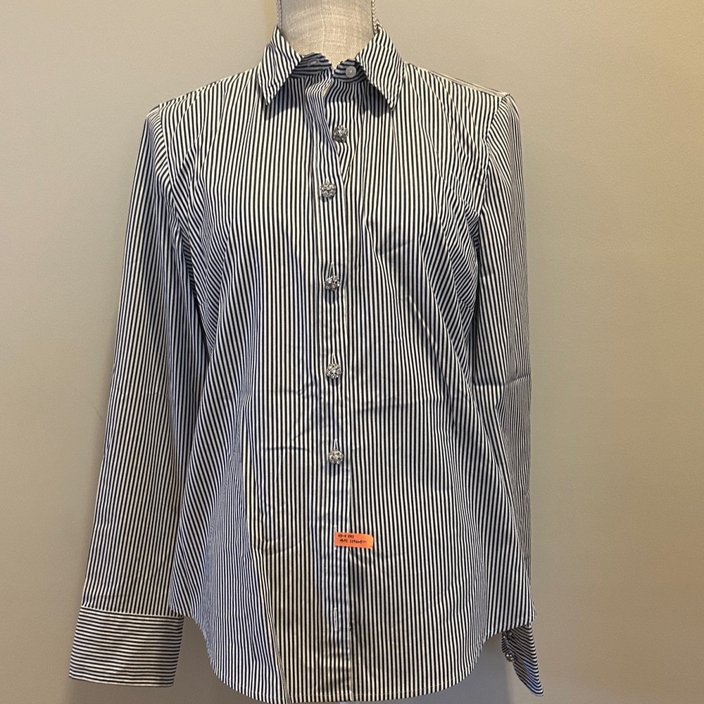 J. Crew Navy and White Striped Button-Down Shirt